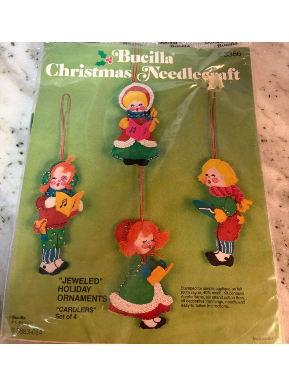 Vintage Bucilla Christmas Needlecraft 4 Carolers Singing Jeweled Ornaments NOS